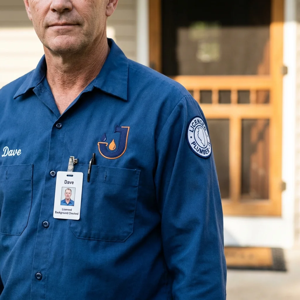 Licensed plumber showing ID badge in Tallassee, AL