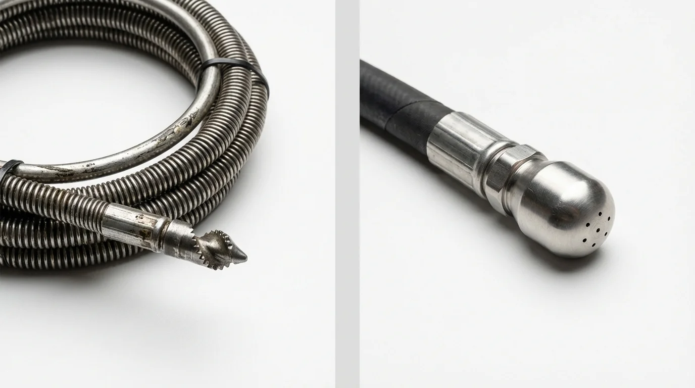 Drain snake cable and hydro jetting nozzle used for drain cleaning in Tallassee, AL